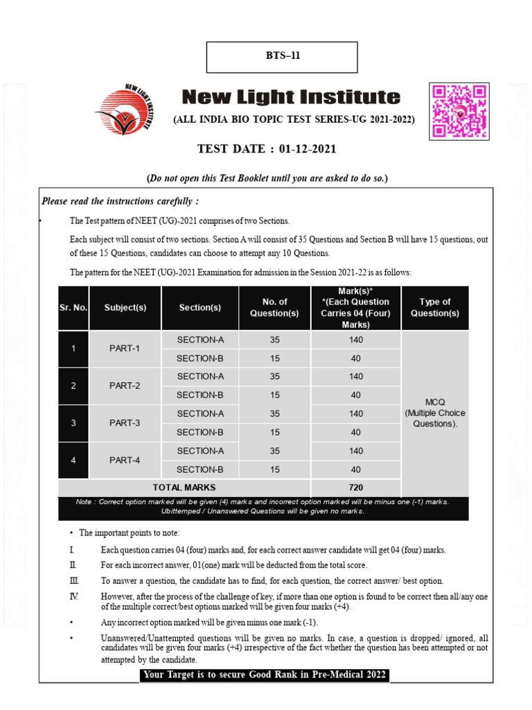 NEET 2021 Bio Test Pattern & Details | PDF | Cofactor (Biochemistry ...