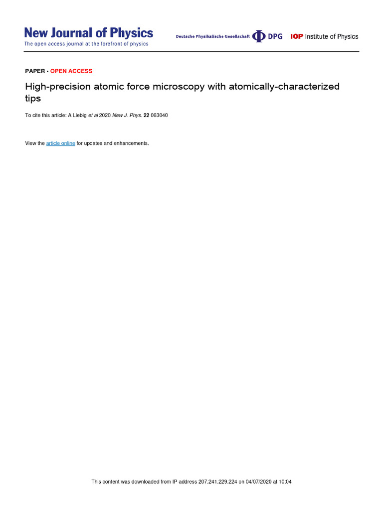 High Precision Atomic Force Microscopy W | PDF | Atomic Force ...