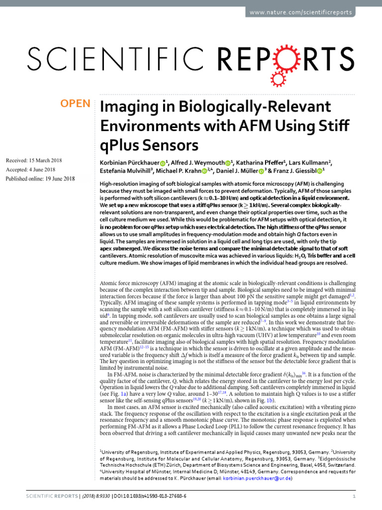 Imaging in Biologically Relevant Environ | PDF | Atomic Force ...