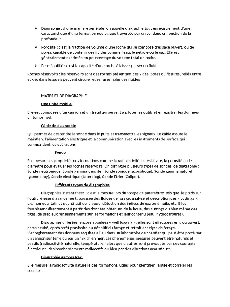 Diagraphie : Méthodes et Interprétations | PDF | Forage | Porosité