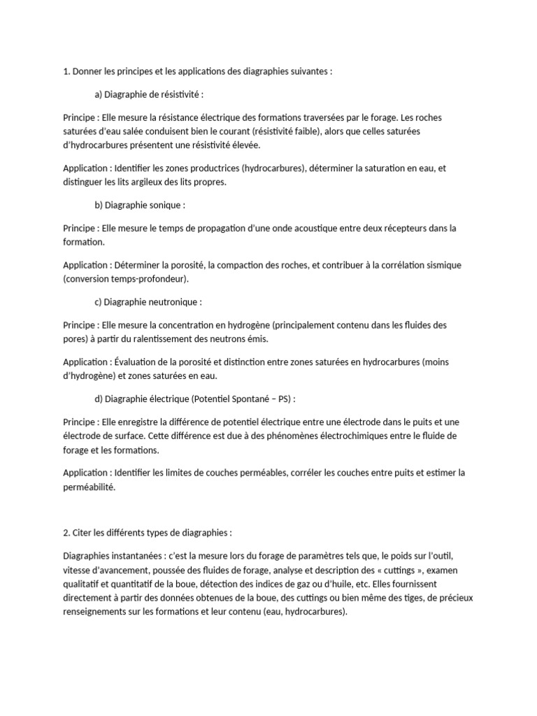 Principes et applications des diagraphies | PDF | Porosité | Forage