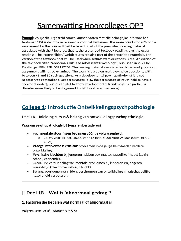 Samenvatting Hoorcolleges OPP | PDF