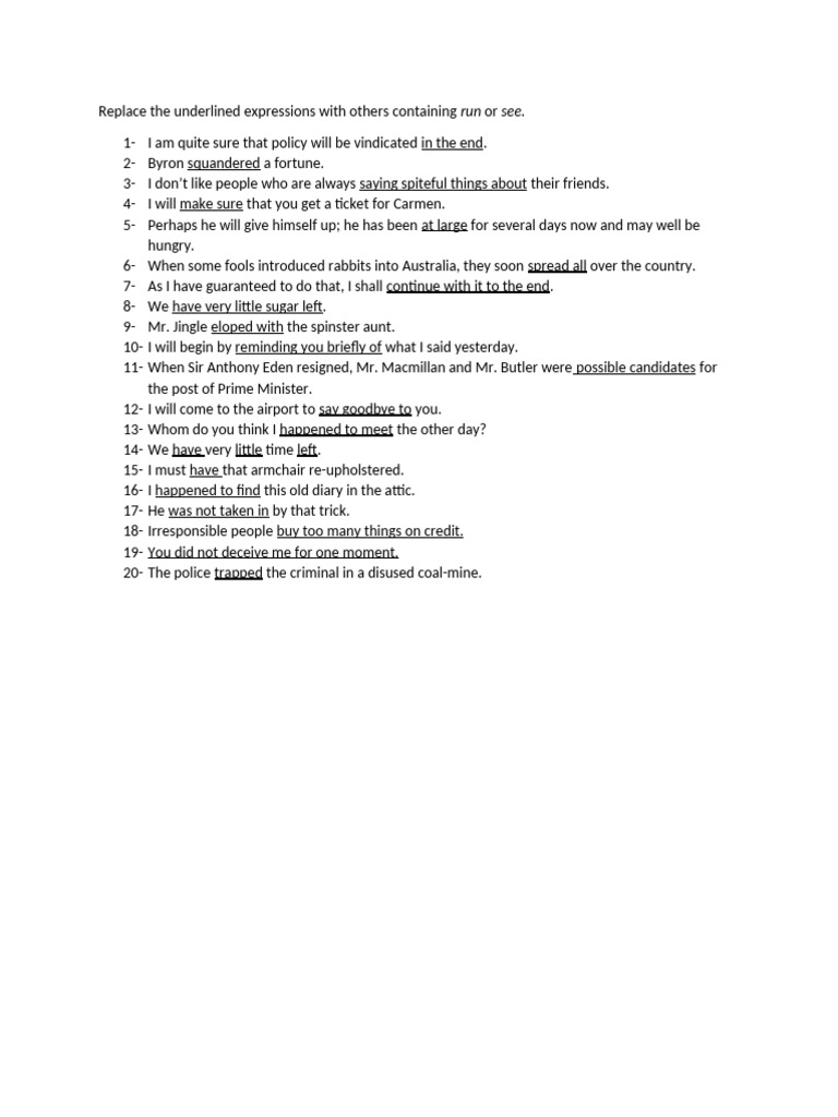 Expressions With Run and See | PDF