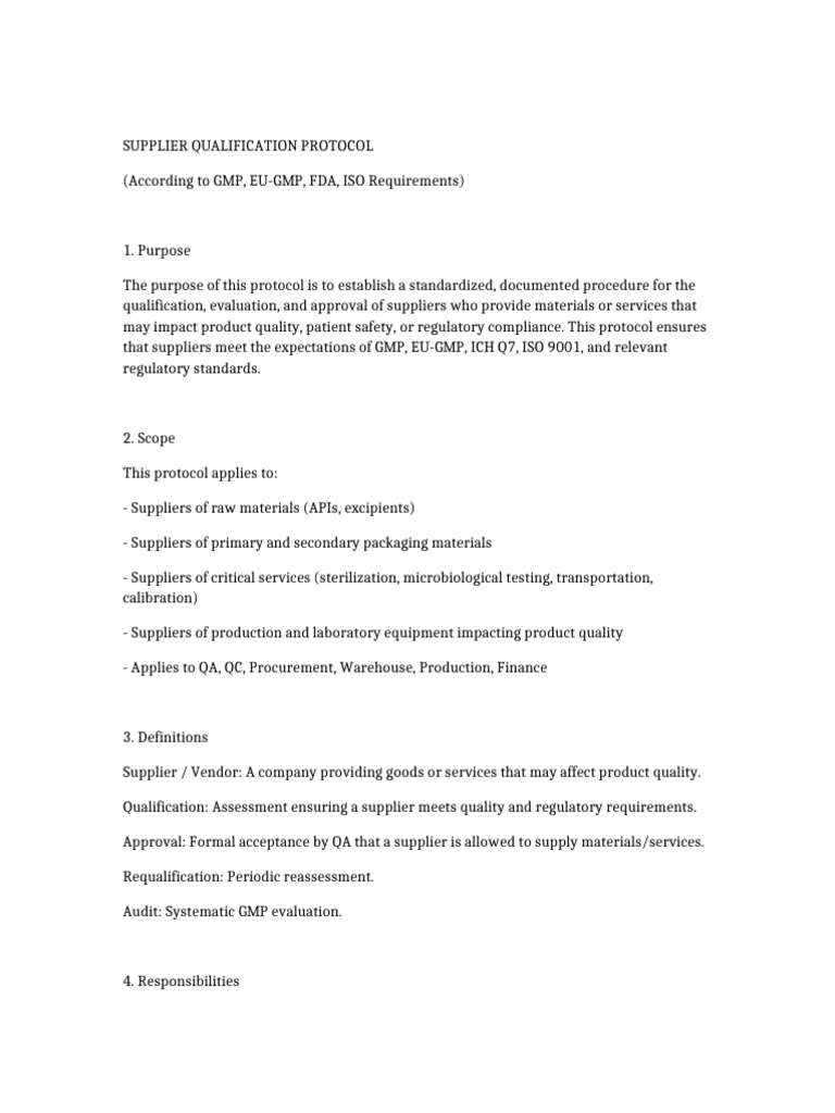 Supplier Qualification Protocol Guide | PDF | Quality Assurance ...