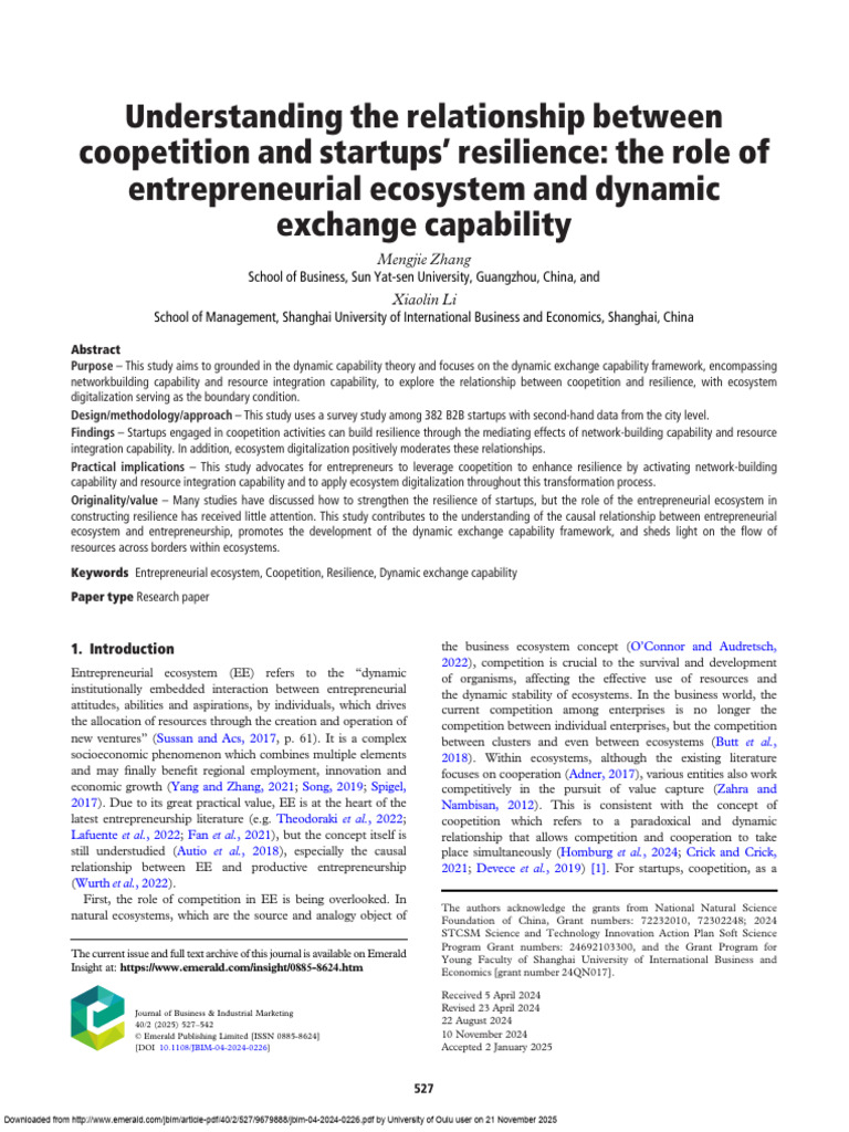 Coopetition and Startup Resilience Insights | PDF | Entrepreneurship ...