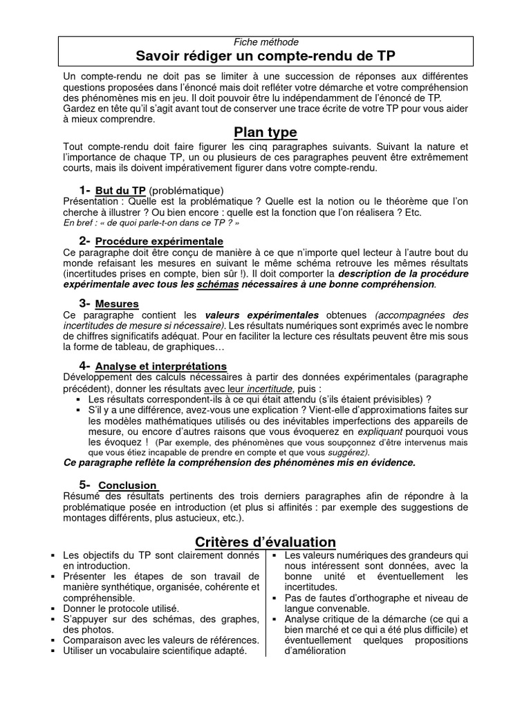 Rédiger un compte-rendu de TP efficace | PDF | Méthode scientifique