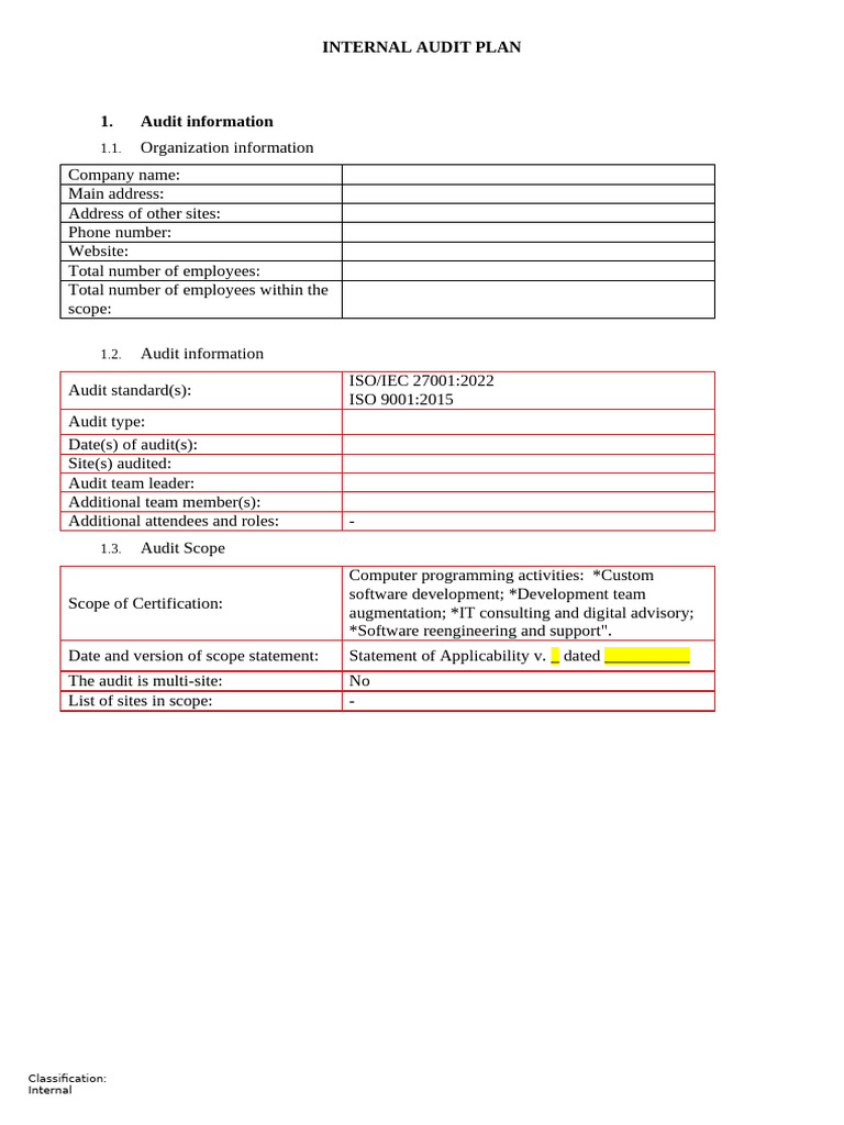Internal Audit Plan Overview | PDF