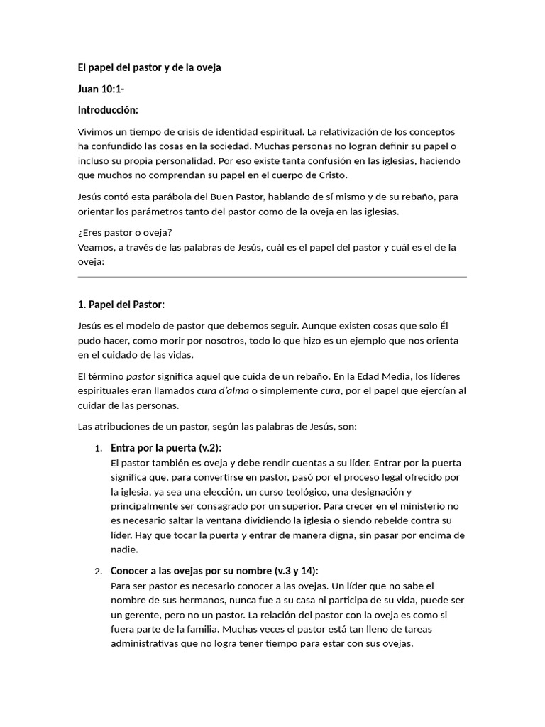 Roles del Pastor y la Oveja en la Iglesia | PDF | Pastor | Oveja