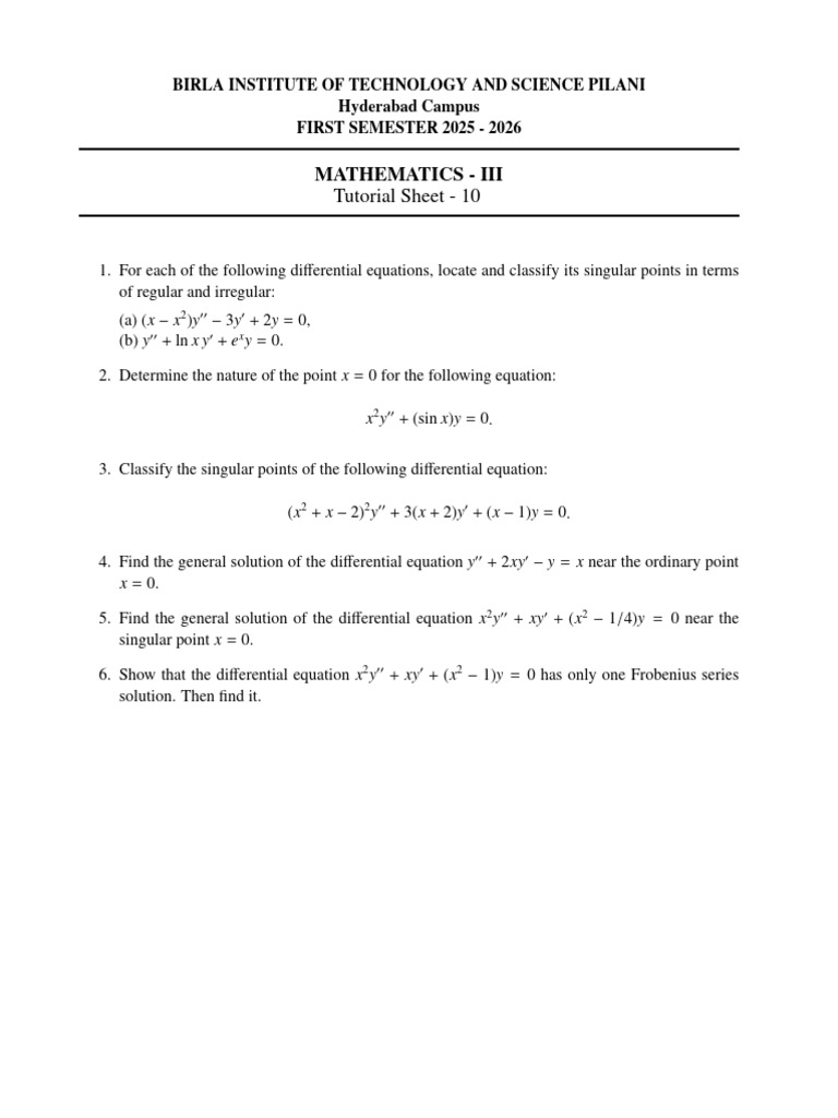 Differential Equations Tutorial Sheet | PDF
