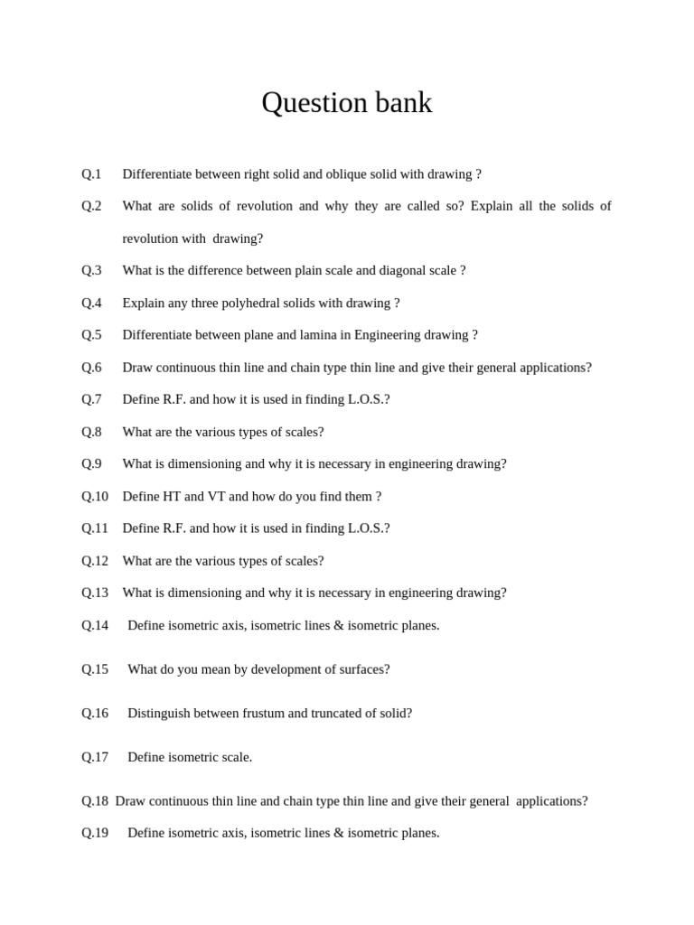 Engineering Drawing Question Bank | PDF