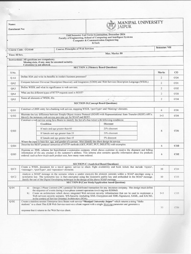 CC4140 - Principles of Web Services - Sem VII - Dec 2024 | PDF