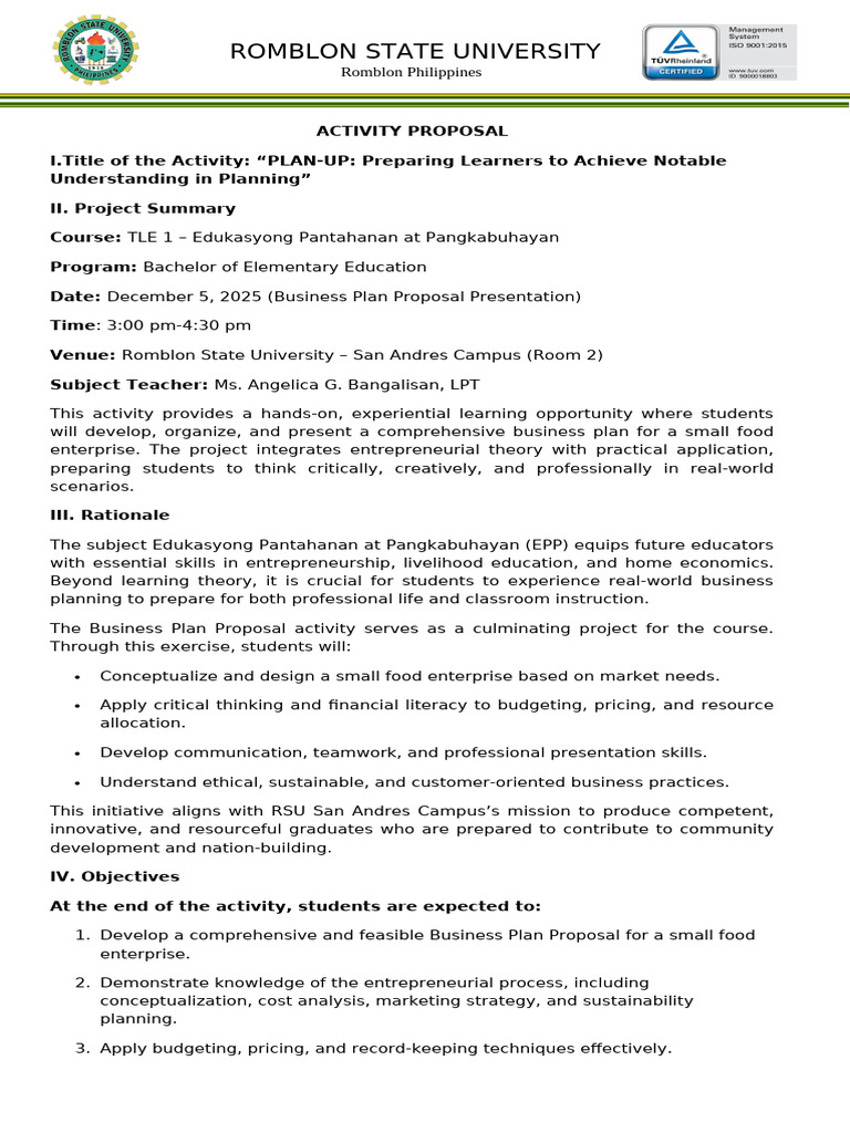 Final Activity Proposal-1 | PDF | Marketing Strategy | Teachers