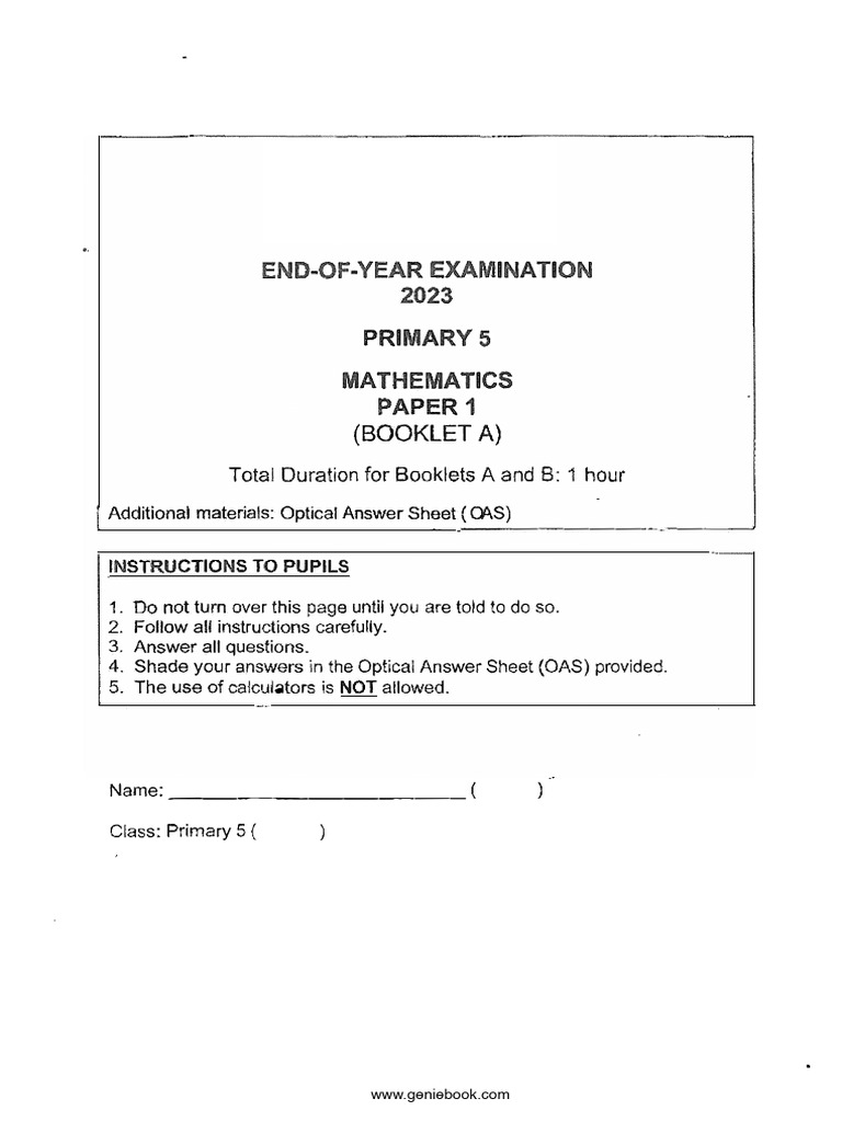 Nanyang Primary 5 Math Exam Paper 2023 | PDF