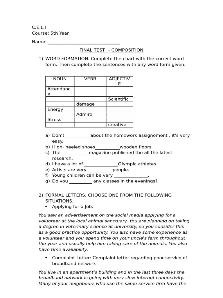 Composition Final Test 2025 | PDF