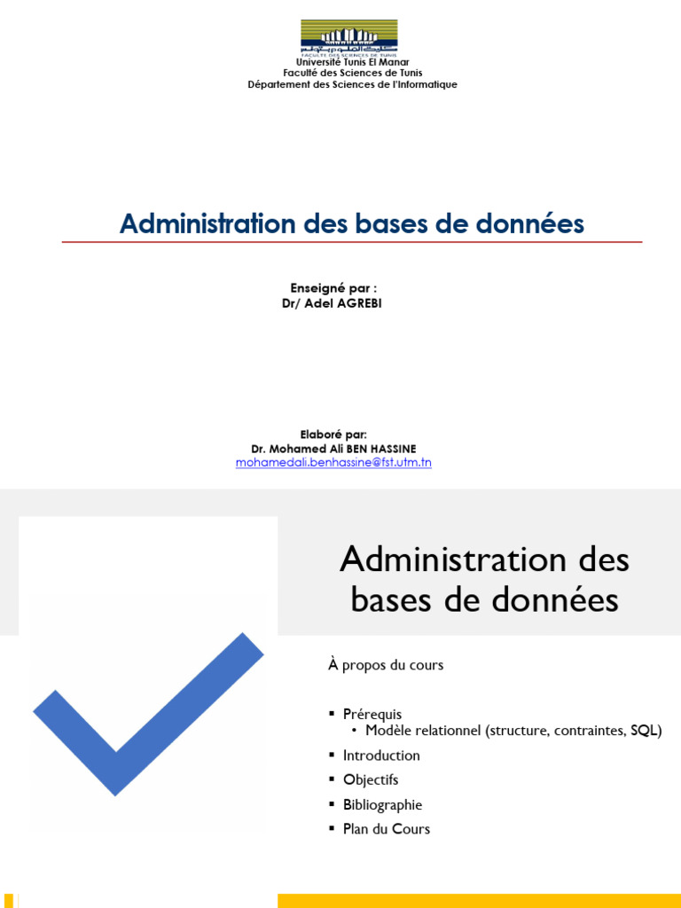 Introduction à l'administration des bases de données | PDF | Bases de ...