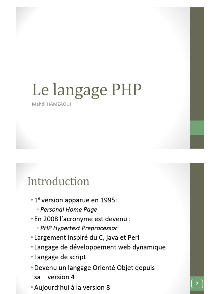 Introduction au langage PHP et ses fonctionnalités | PDF | Internet ...