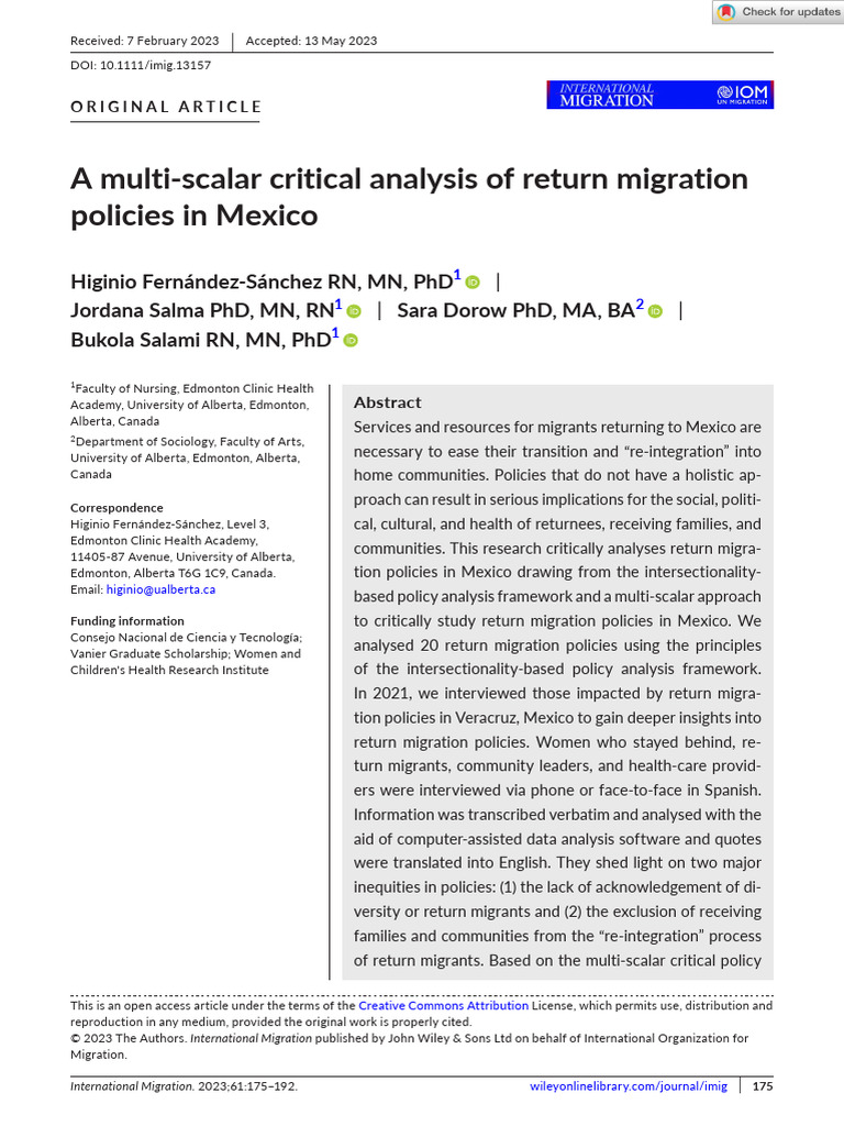 Critical Analysis of Mexico's Return Migration Policies | PDF | Human ...