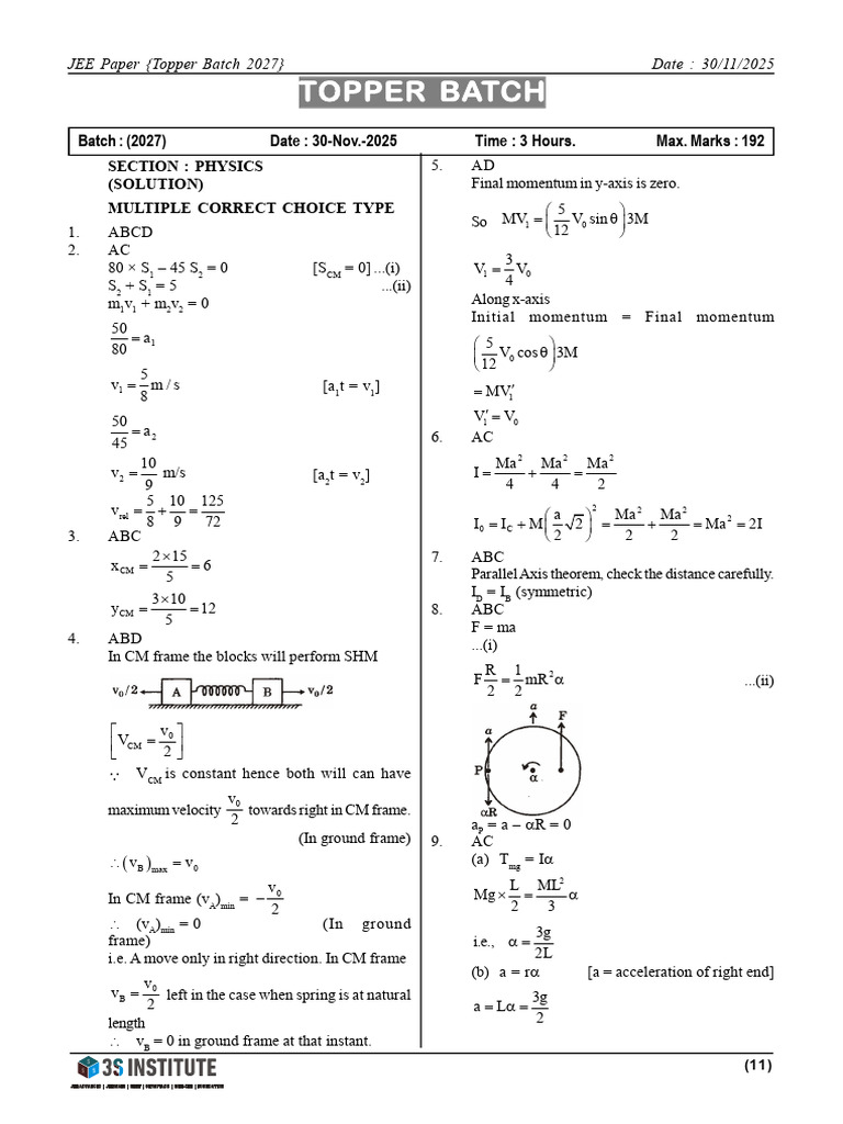 JEE 2027 Physics Solutions Guide | PDF | Physical Quantities | Physics