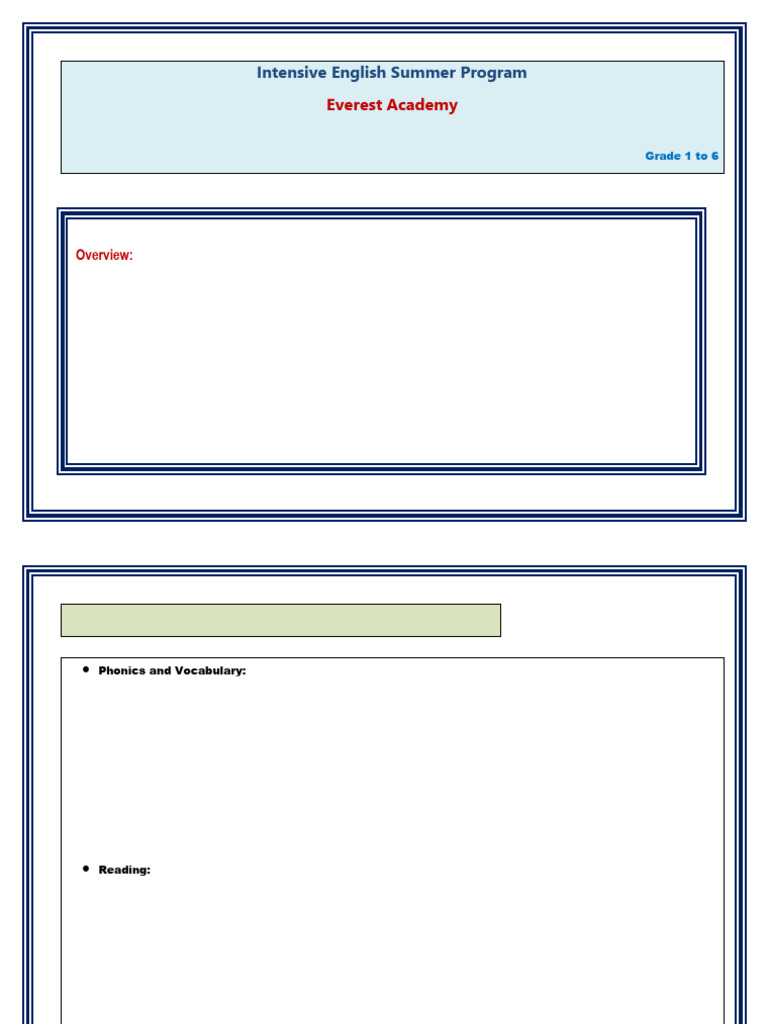 Intensive English Program for Grades 1-6 | PDF | Phonics | Reading ...