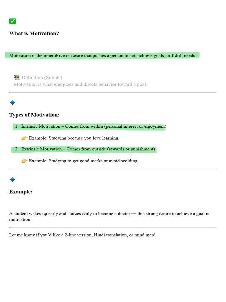 Understanding Motivation: Types & Examples | PDF