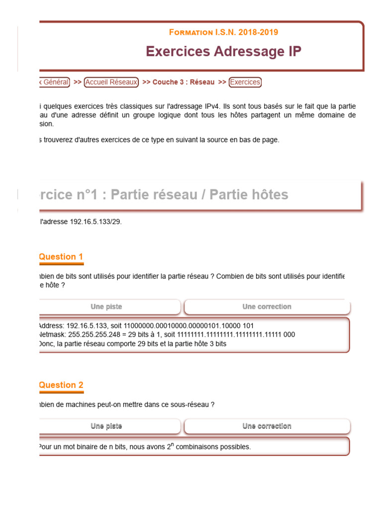Exercices sur l'adressage IP en réseau | PDF | Protocoles Internet ...