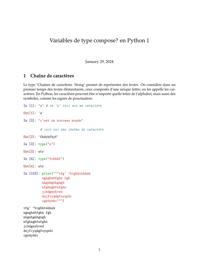 Variables composées en Python : chaînes, tuples, listes | PDF ...
