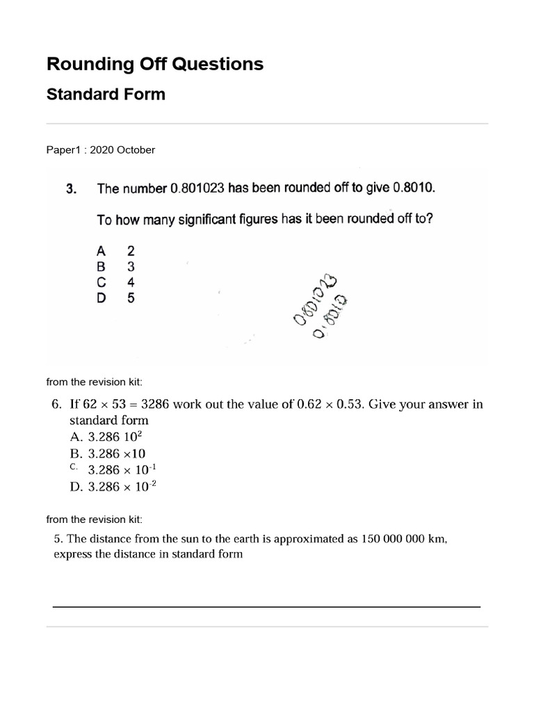 Rounding Off Questions in Standard Form | PDF