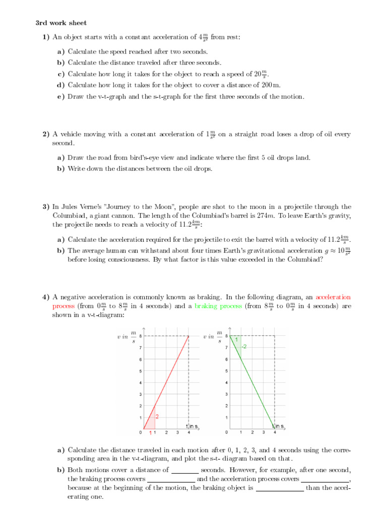 Physics Worksheet: Motion Calculations | PDF | Acceleration | Velocity