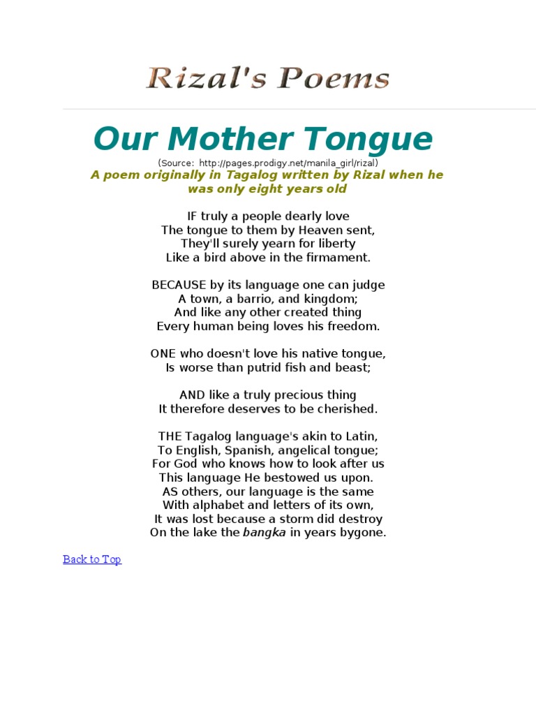 our mother tongue by jose rizal essay
