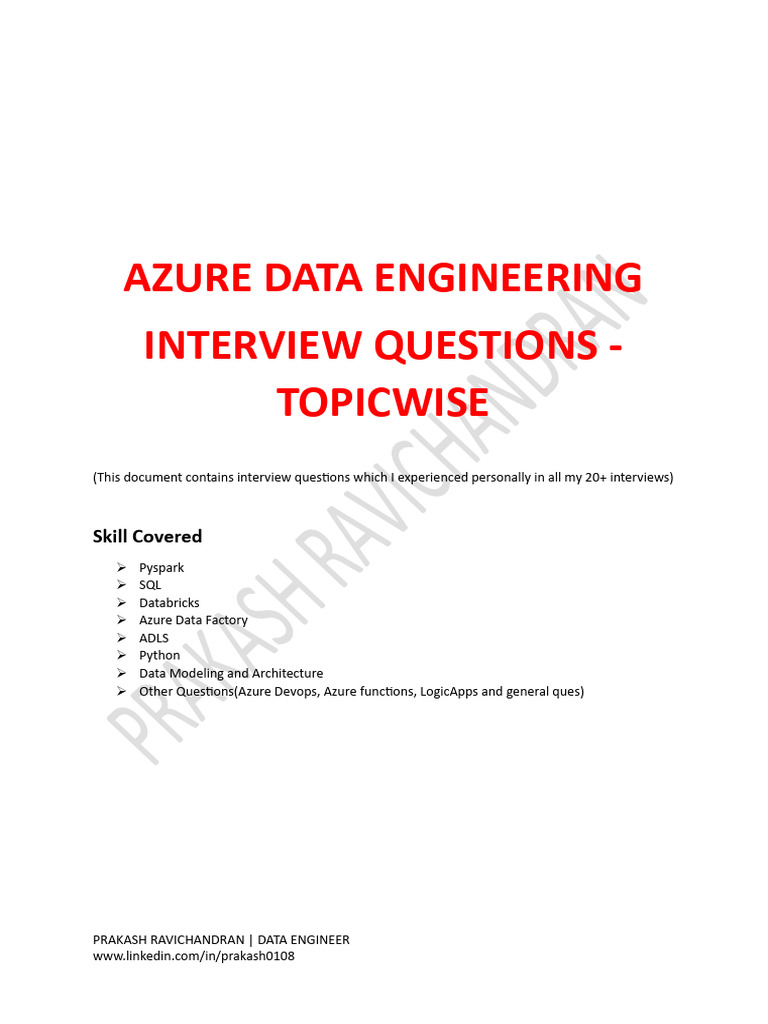 Azure Data Engineering Interview Questions | PDF | Apache Spark | Databases