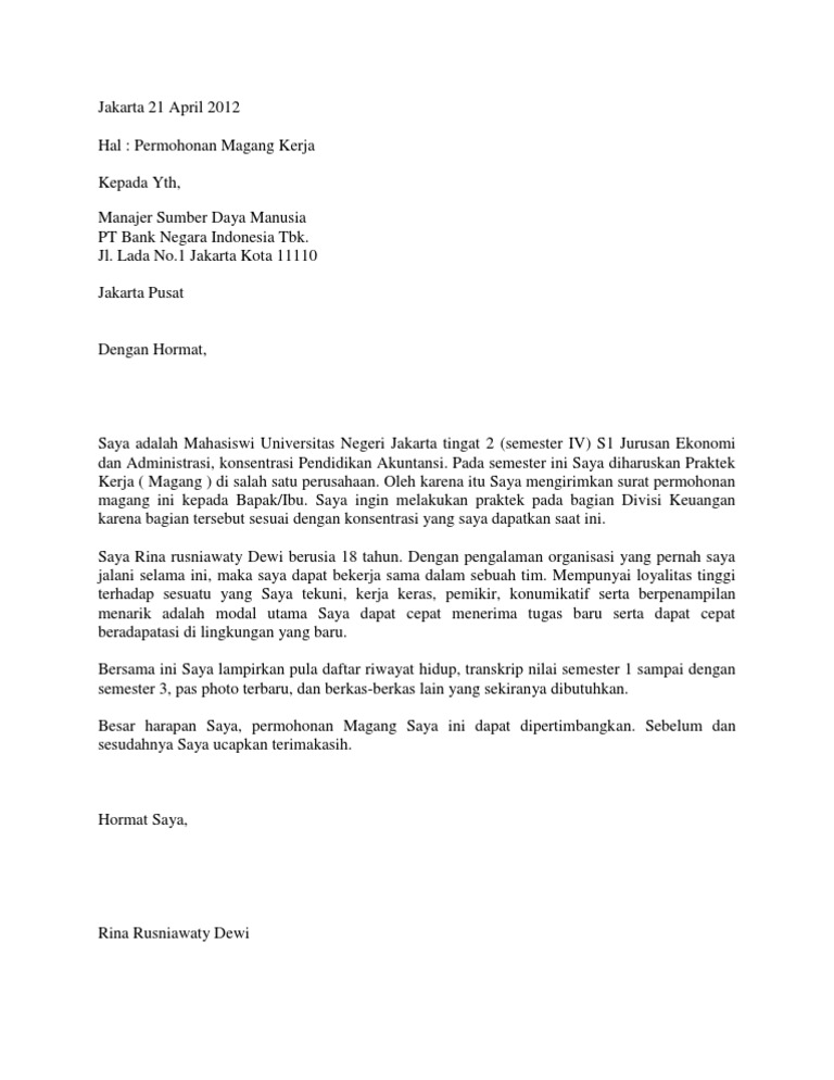 Contoh Surat Permohonan Magang Kelompok