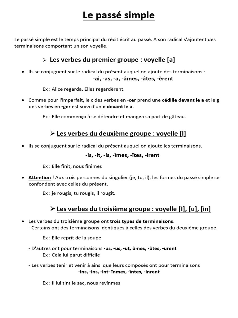Conjugaison du passé simple en français | PDF