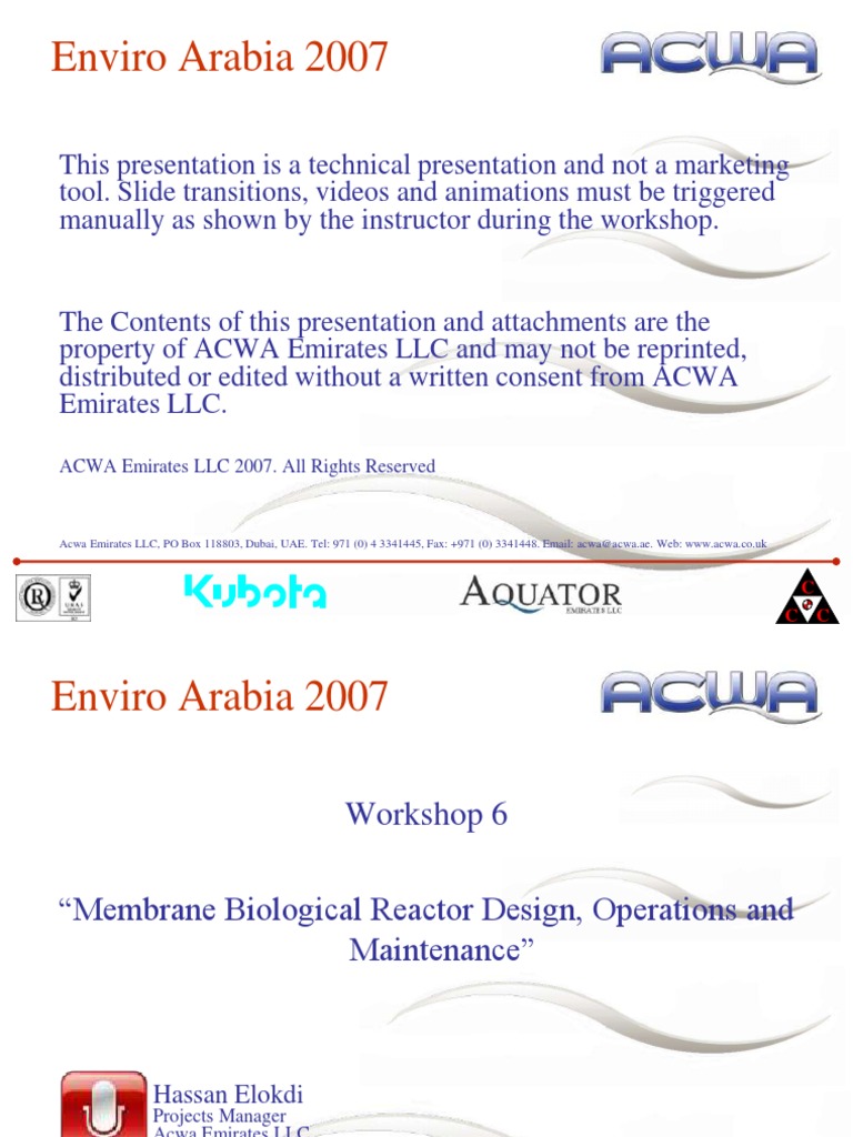 ACWA Emirates LLC Kubota MBR Design PDF Membrane Liquids