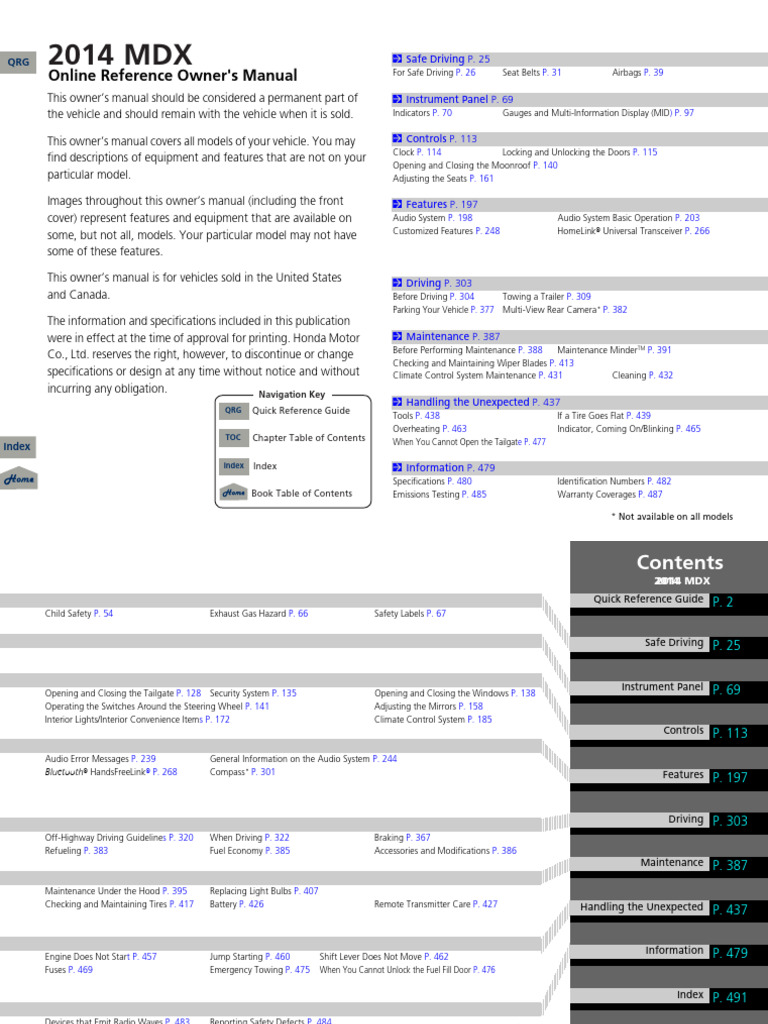 2014 MDX Owner's Manual Guide | PDF | Transportation Engineering ...