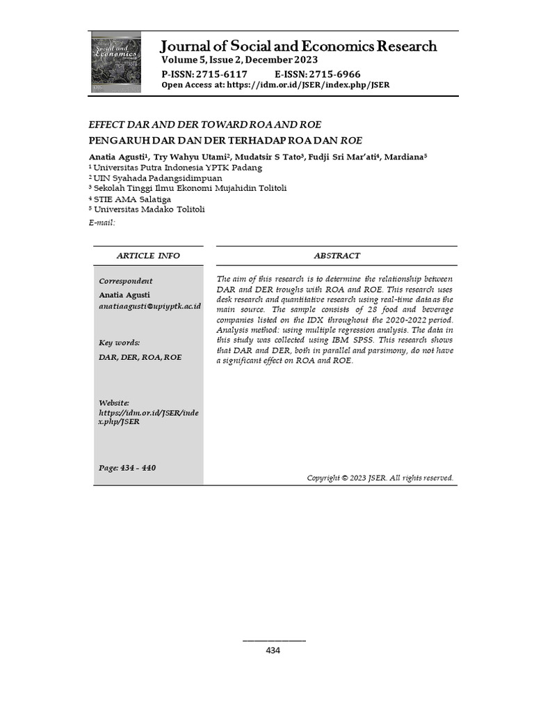 Pengaruh DAR dan DER terhadap ROA dan ROE | PDF