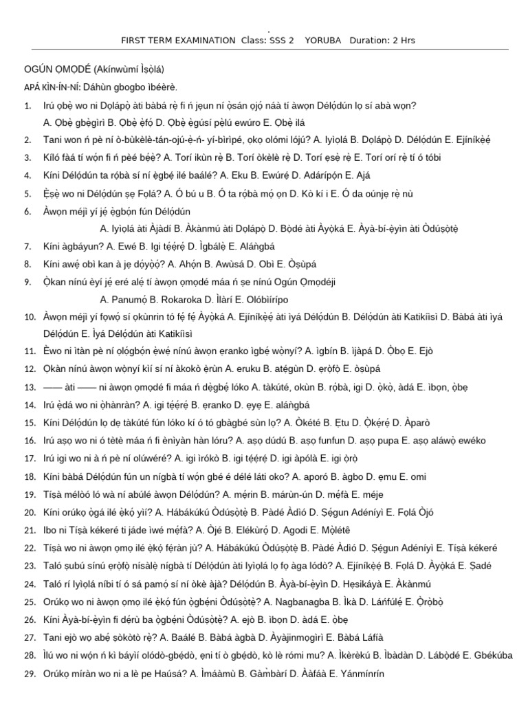 YORÙBÁ SS 2 First Term | PDF