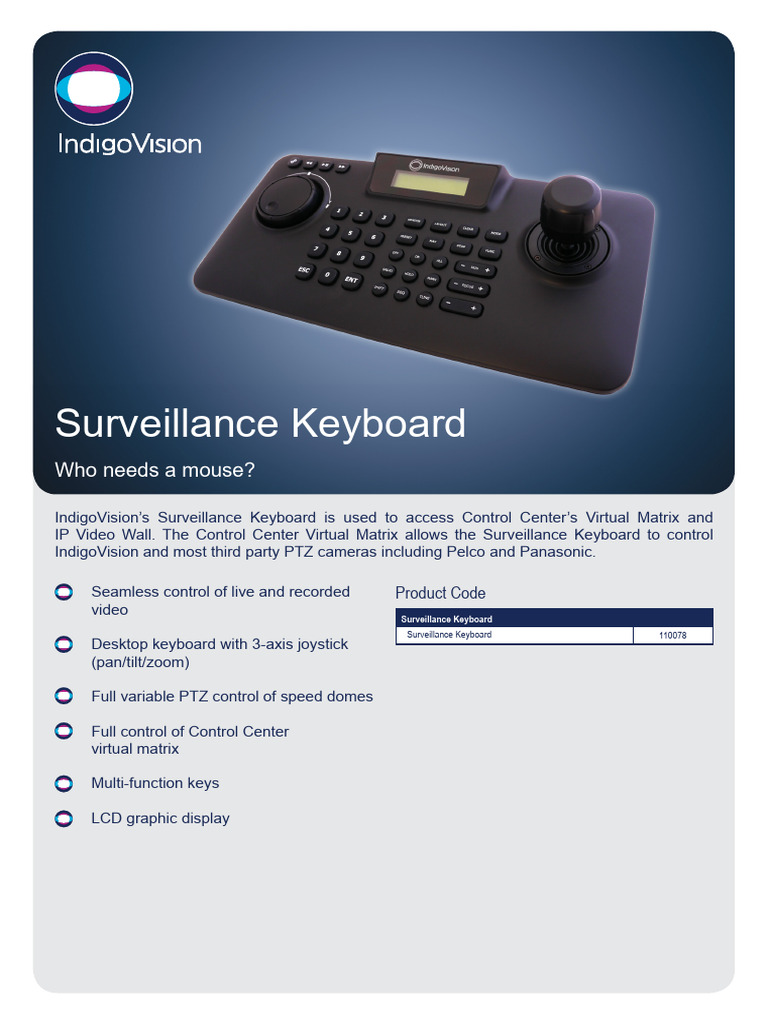 IndigoVision Surveillance Keyboard Specs | PDF | Computer Keyboard ...