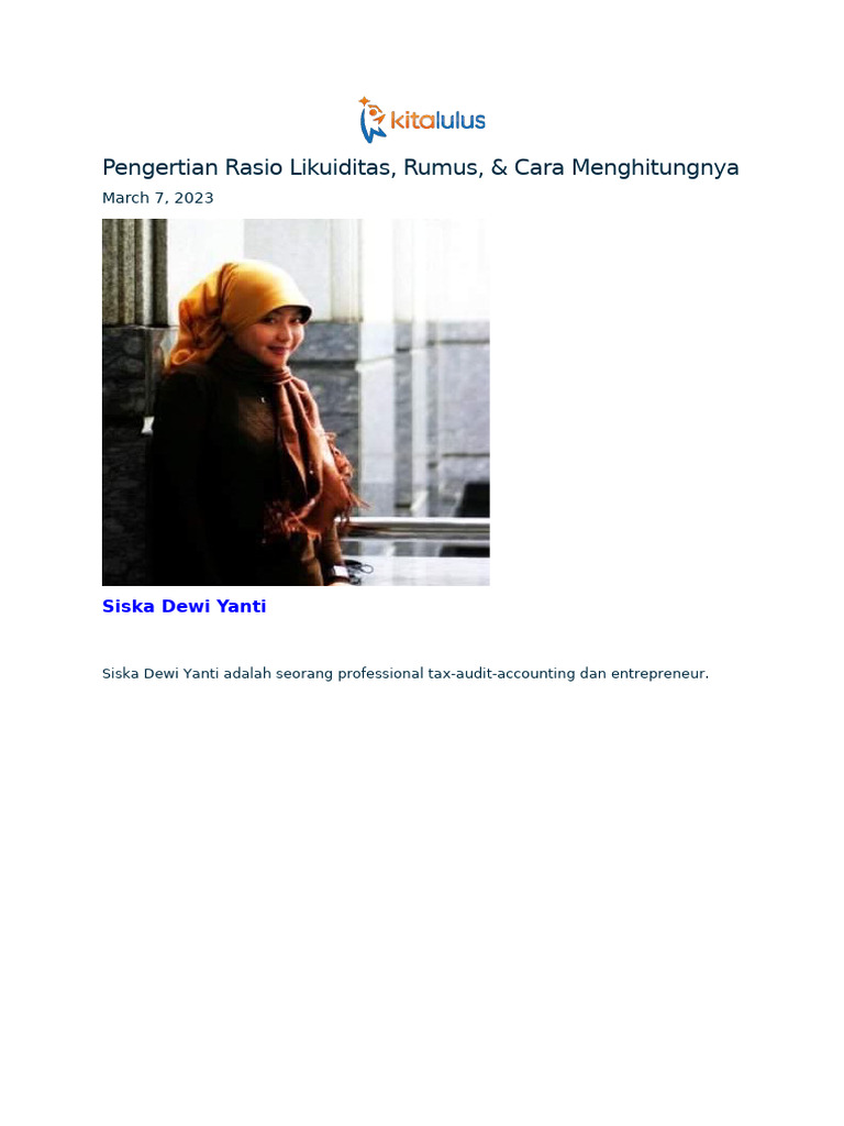 Pengertian dan Cara Hitung Rasio Likuiditas | PDF