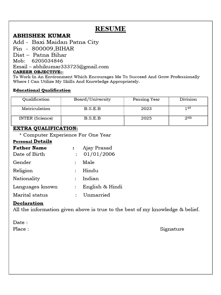 Abhishek Kumar's Resume Overview | PDF