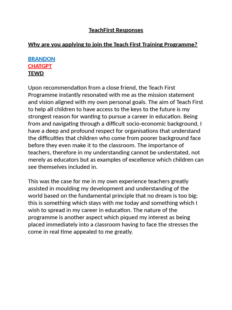 Teach First Programme Application Insights | PDF | Psychological ...