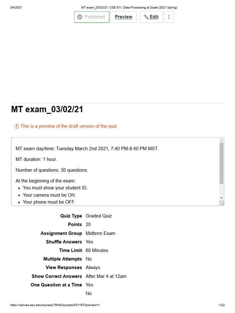 CSE 511 Midterm Exam Details | PDF | Database Index | Databases