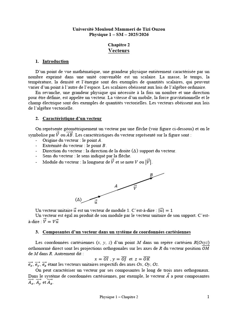 Vecteurs en Physique Concepts et Calculs PDF Scalaire — free download