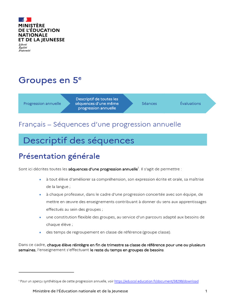 Progression annuelle en français 5e | PDF | Instruction différenciée ...