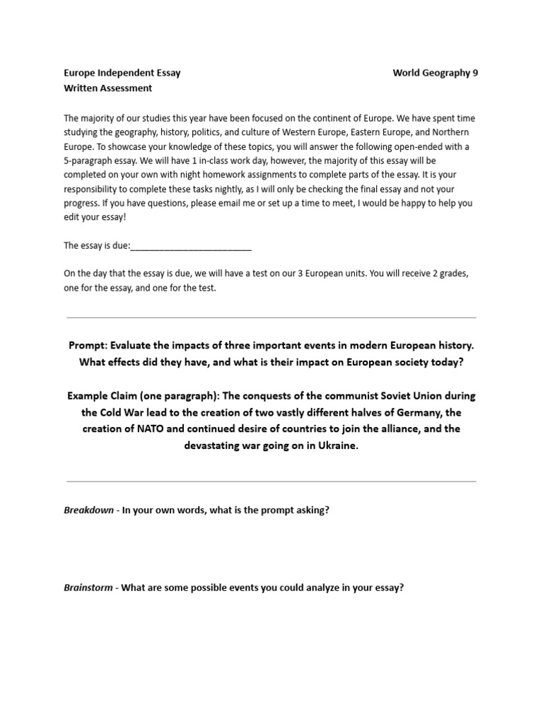 [Template] Europe Independent Essay Directions & Organizer | PDF ...