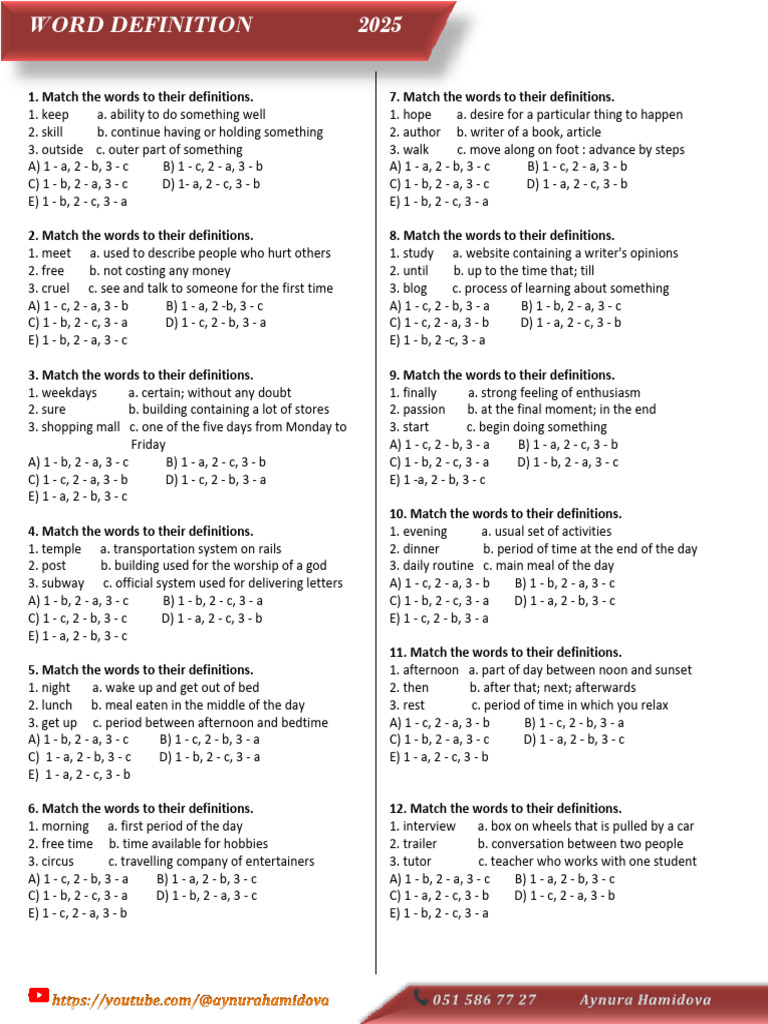 5th Grade Vocabulary Definitions Quiz | PDF | Meal | Lunch