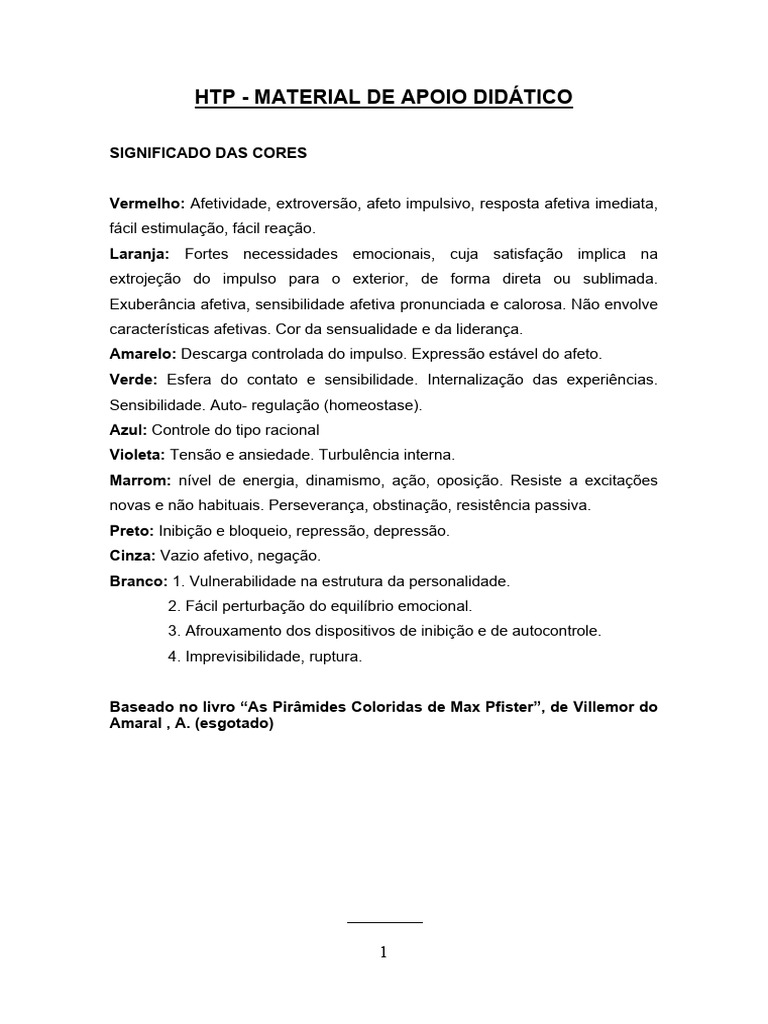 Significado das Cores e Desenhos HTP | PDF | Desenho | Assunto (gramática)