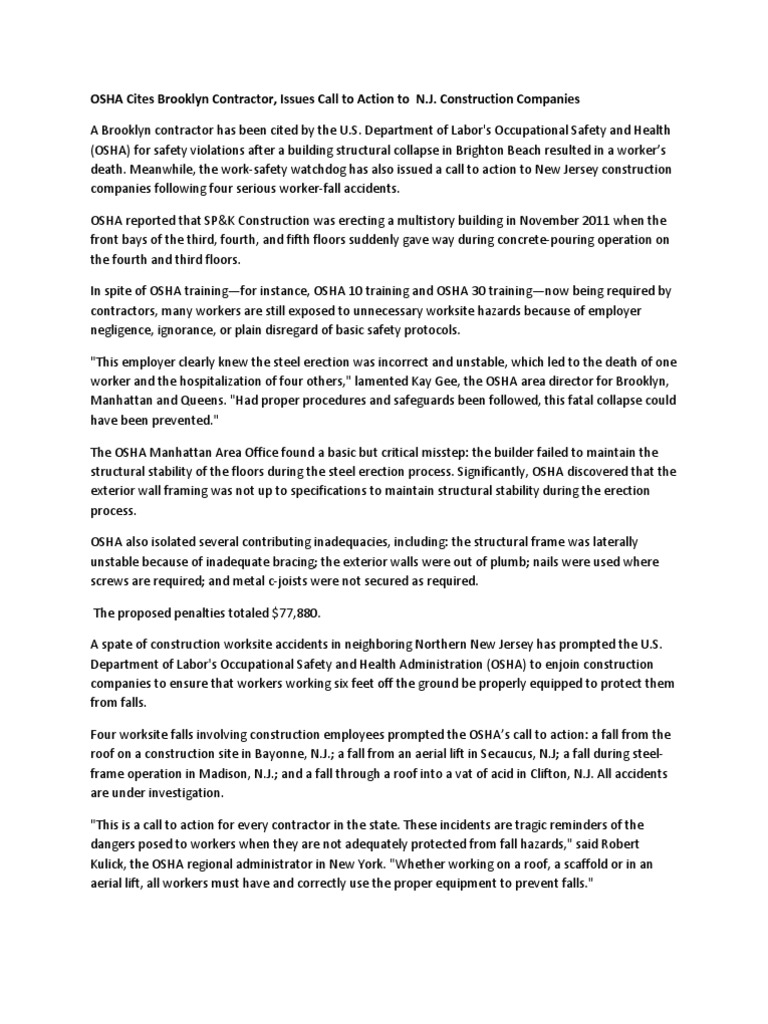 Structure Collapse and OSHA Call To Action | PDF | Occupational Safety ...