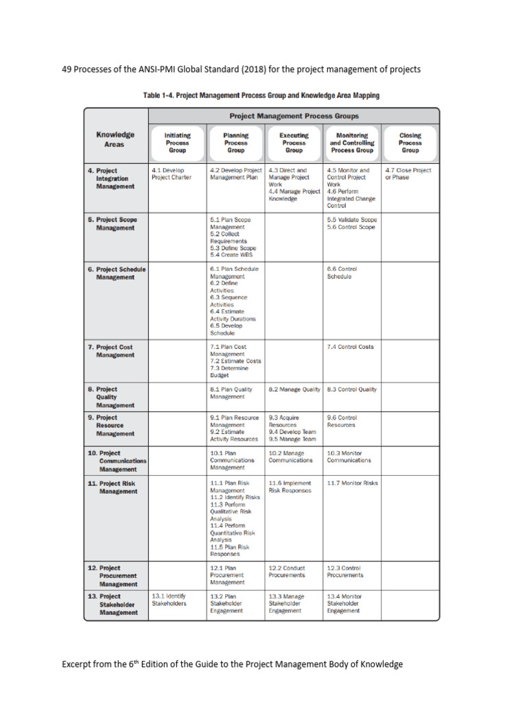 49 Processes of The ANSI-PMI Global Standard 2018 | PDF