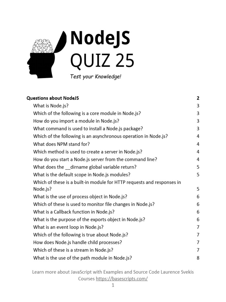 Node.js Knowledge Quiz: Test Your Skills | PDF | Computer Programming ...