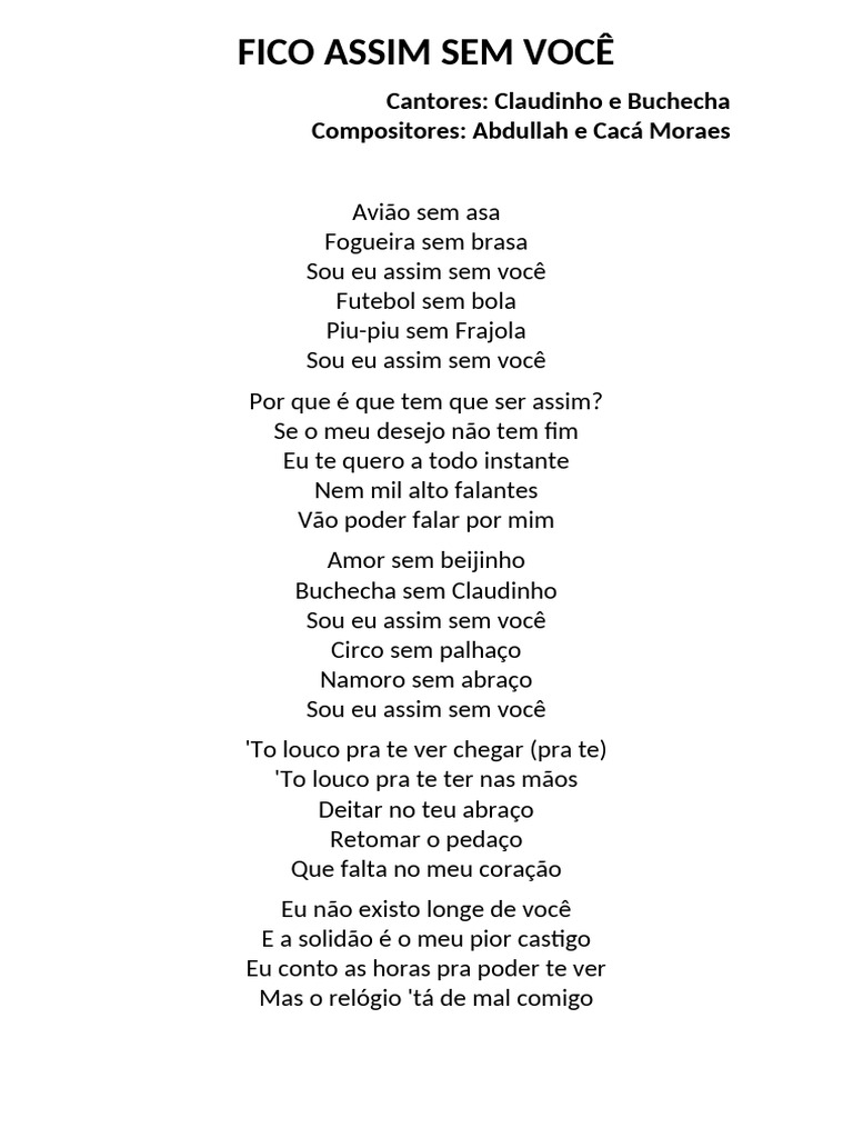 Fico Assim Sem Voce Claudinho e Buchecha | PDF